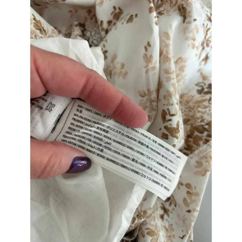 Abercrombie & Fitch White and Brown Floral Cap Sleeve Maxi Dress Medium